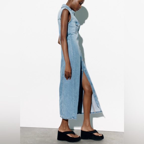 Blue Denim Dress Zara Poplin Dress Shirt Dress Zara Womens Wear Zara  Dresses Zara Trf